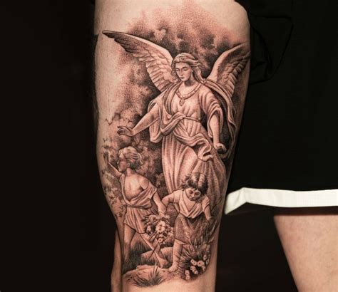 If you feel you are not alone in this world and someone is looking out for you, it could be your guardian angel. . Warrior protector guardian angel tattoo designs